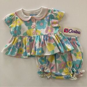 Vintage Carter’s Baby Girl 12 Months Floral Top Shorts Set Outfit